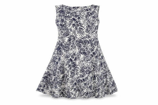 Front view of New Look women’s blue floral a-line, size UK 8