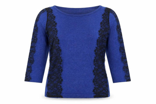 Front view of Kaliko women’s blue pullover sweatshirt, size UK 12