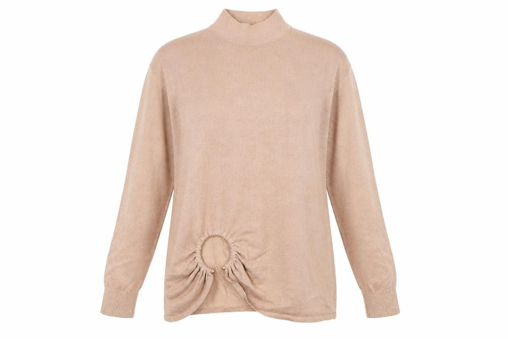 Front view of River Island women’s beige jumper, size UK 10