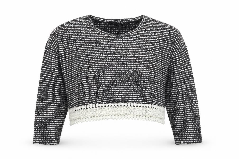 Front view of Atmosphere women’s grey striped jumper, size UK 10
