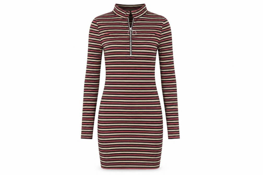 Front view of Missguided women’s multicoloured striped bodycon, size UK 6