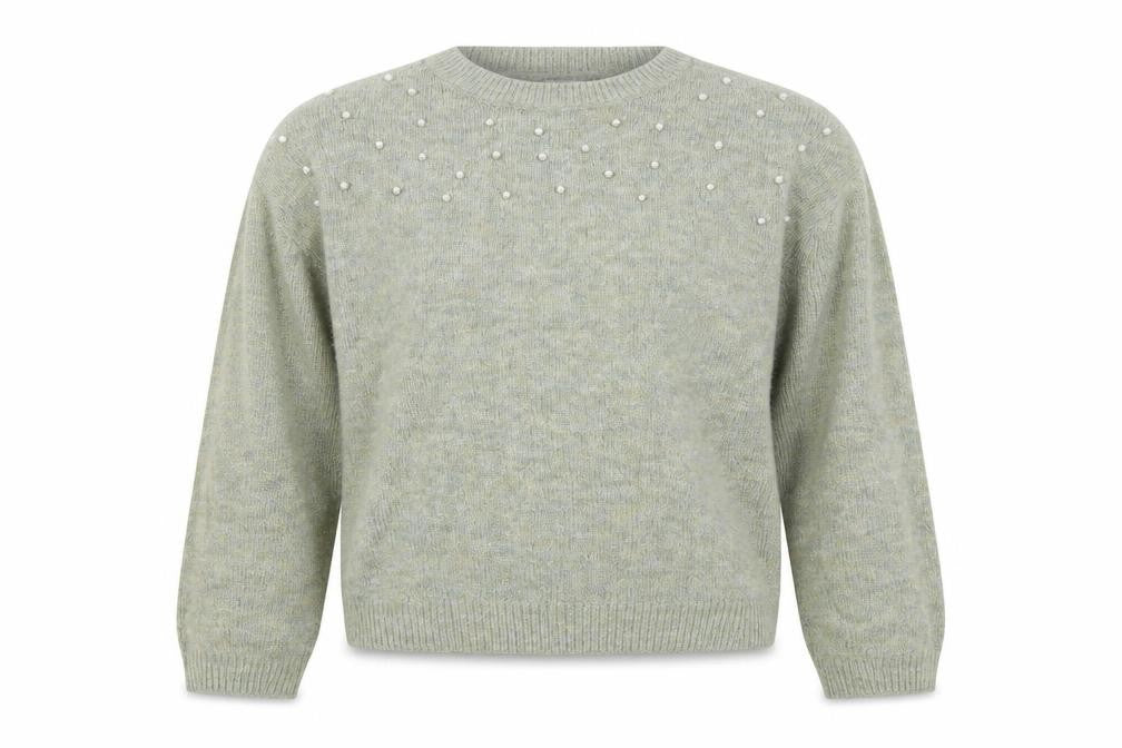 Front view of H&M girls’ green knit jumper, size 11-12, years