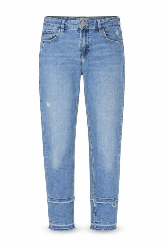 Front view of Sinsay women’s blue denim boyfriend jeans, size UK 6, 26-inch leg