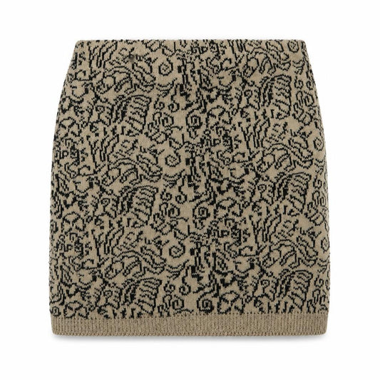 Preworn Womens Beige Geometric  Mini Skirt Size S  - Stretch waistband