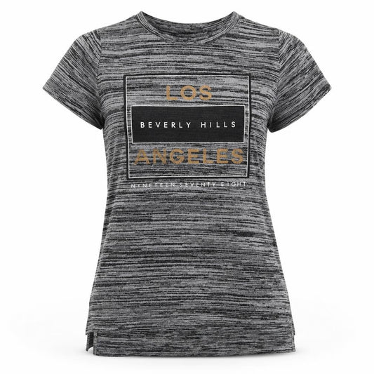 Front view of Atmosphere women’s grey basic t-shirt, size UK 12, - los angeles beverly hills