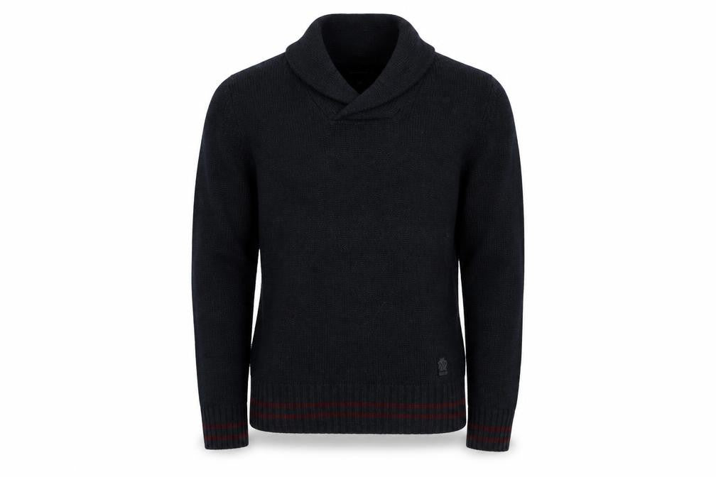 Front view of Ambrose & Jackson men’s blue jumper, size S