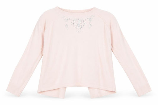 Front view of River Island girls’ pink jumper, size 9-10, years