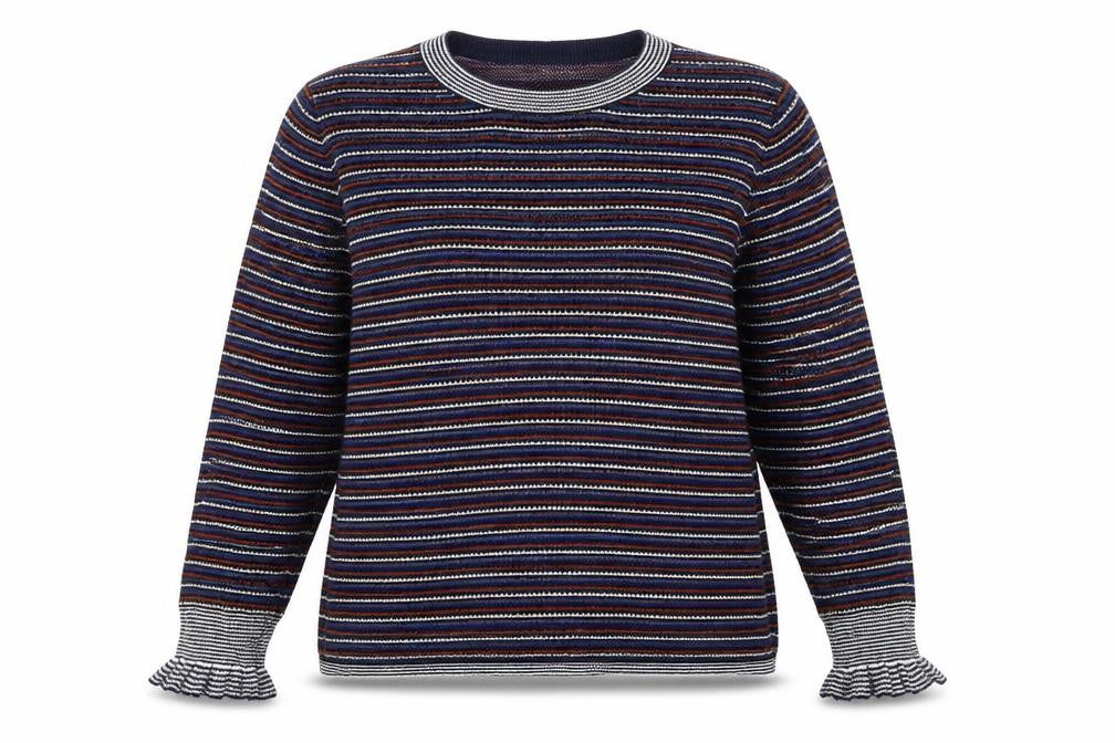 Front view of Papaya women’s black striped jumper, size UK 18