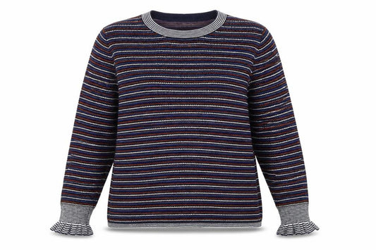 Front view of Papaya women’s black striped jumper, size UK 18