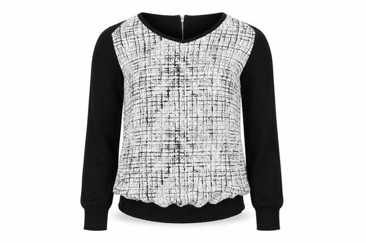 Front view of Warehouse women’s black jumper, size UK 10