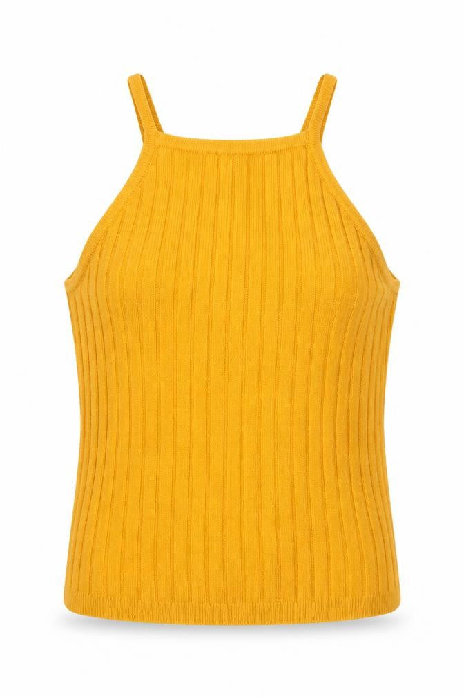 Front view of Atmosphere women’s yellow knit jumper, size UK 6