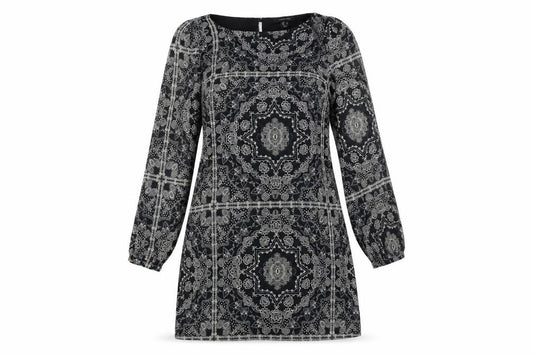 Front view of Atmosphere women’s black fair isle a-line, size UK 10