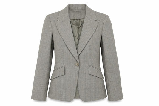 Front view of Warehouse women’s beige jacket coat, size UK 8