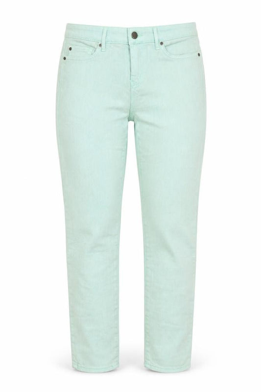 Front view of Gap women’s green straight jeans, size UK 28, 32-inch leg