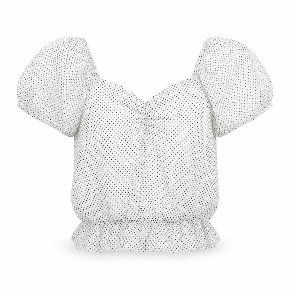 Front view of Primark girls’ white polka dot basic t-shirt, size S