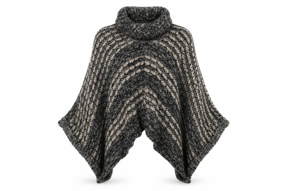 Front view of Preworn women’s grey striped jacket poncho one size