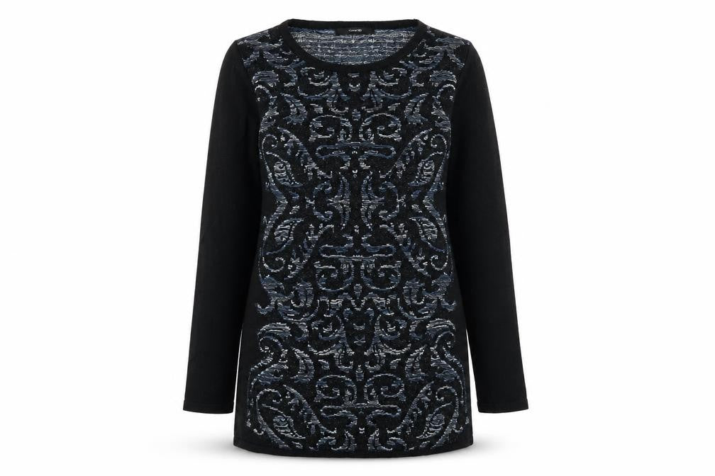 Front view of George women’s blue geometric jumper, size UK 10
