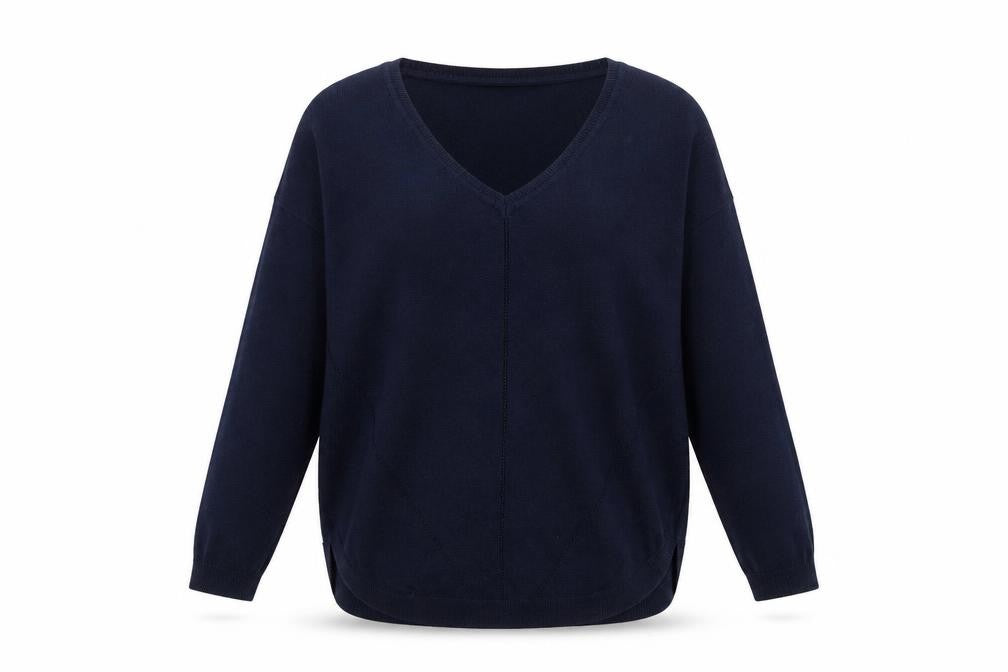 Front view of TU women’s blue jumper, size UK 12
