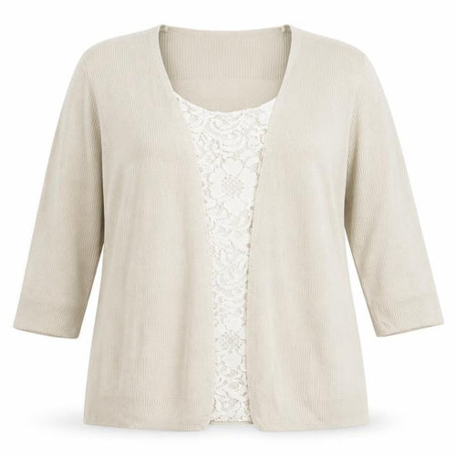 Marks and Spencer Womens Beige Floral  Cardigan Jumper Size 16  - under shirt detail, floral lace