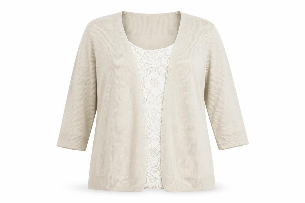 Marks and Spencer Womens Beige Floral  Cardigan Jumper Size 16  - under shirt detail, floral lace