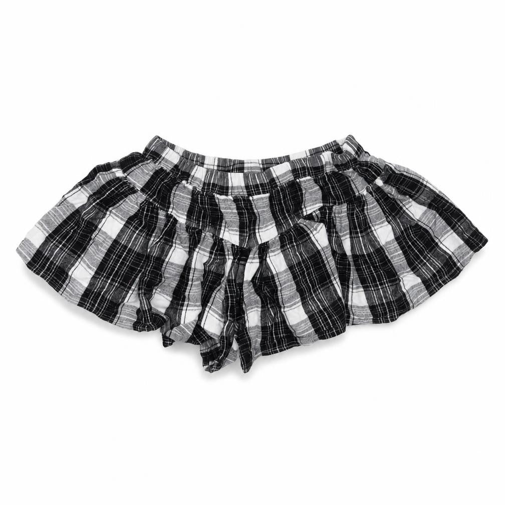 Front view of Next girls’ black plaid hot pants shorts, size 7, years