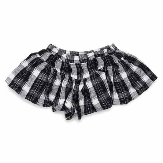 Front view of Next girls’ black plaid hot pants shorts, size 7, years