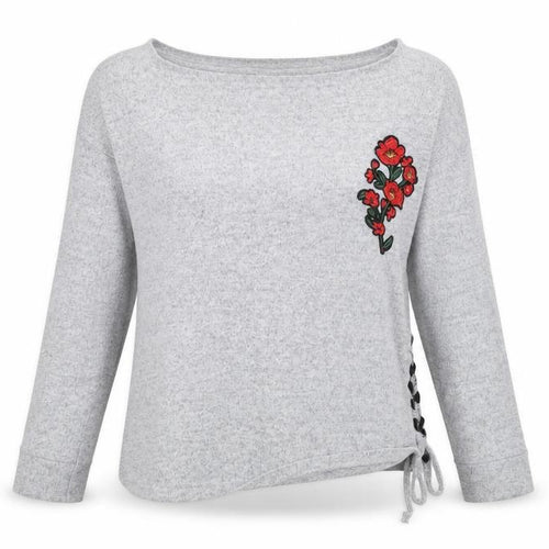 Boohoo Womens Grey   Pullover Jumper Size 10  - Floral Embroidery