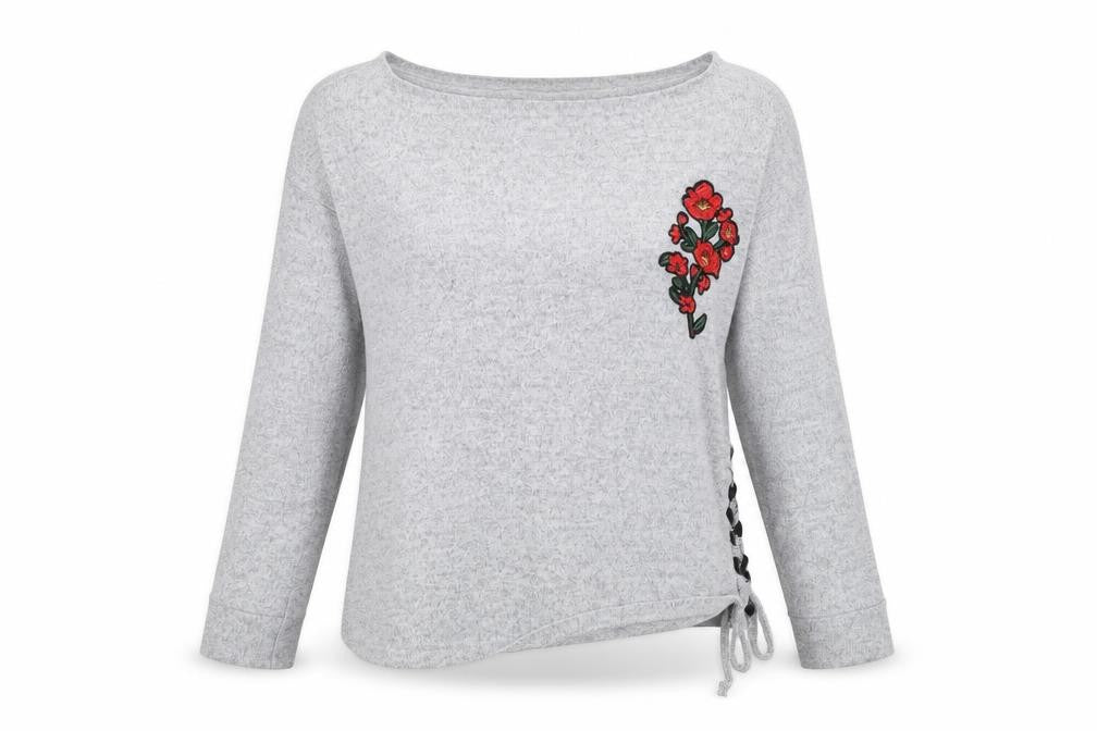 Boohoo Womens Grey   Pullover Jumper Size 10  - Floral Embroidery