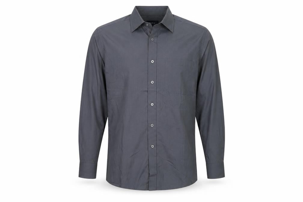 Front view of Marks & Spencer men’s grey button-up, size 15