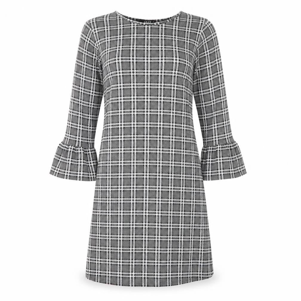 Front view of Quiz women’s black check mini, size UK 6