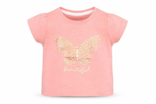 Front view of Primark girls’ pink basic t-shirt, size 6-9, months - butterfly