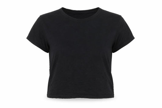 Front view of PRETTYLITTLETHING women’s black basic t-shirt, size UK 8