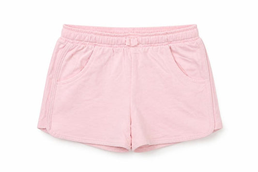 Front view of F&F girls’ pink boyfriend shorts, size 5-6, years