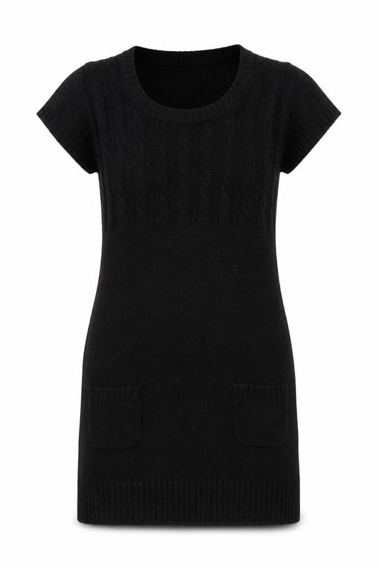 Front view of QED London women’s black jumper dress, size S