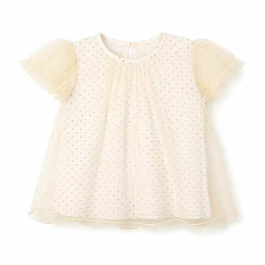 Front view of Zara girls’ beige spotted basic blouse, size 12-18, months - lace top