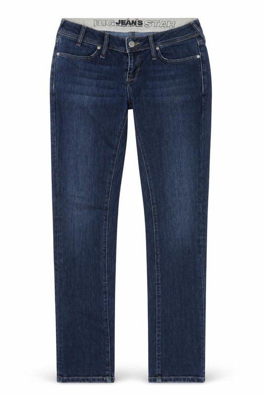 Front view of BIG STAR women’s blue denim skinny jeans, size UK 29, in, 32-inch leg