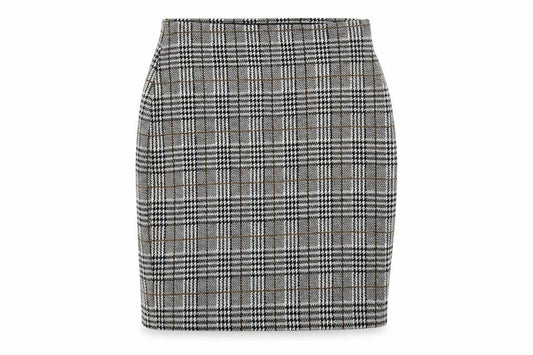 Front view of New Look women’s grey check bandage skirt, size UK 8