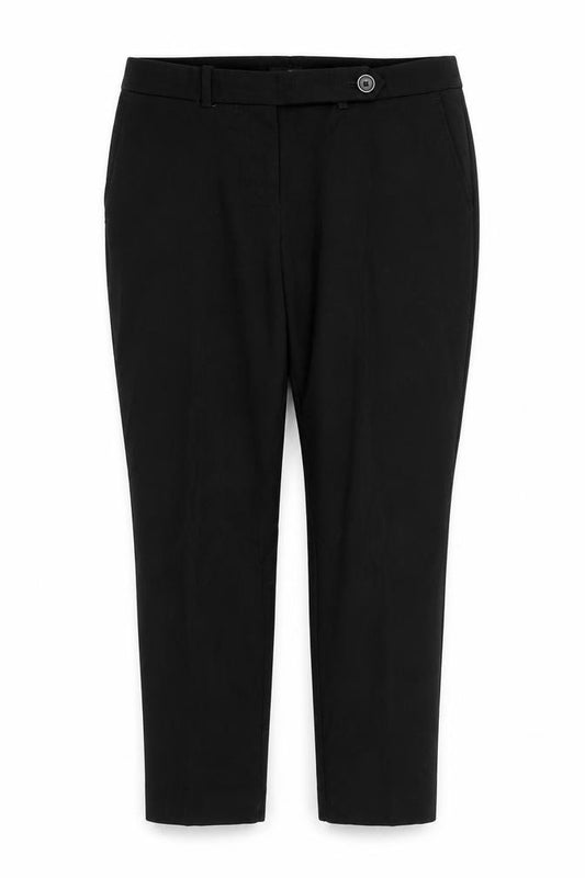 Front view of Next women’s black trousers, size UK 10, 24-inch leg