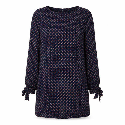 Front view of H&M women’s blue geometric shift, size UK 12