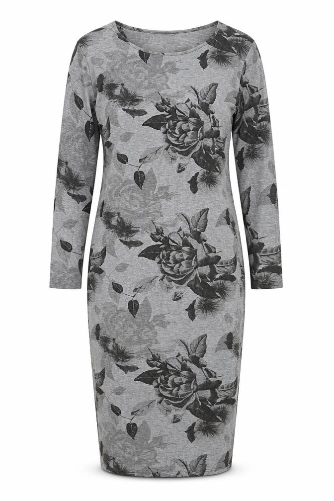 Front view of Next women’s grey floral sheath, size UK 10