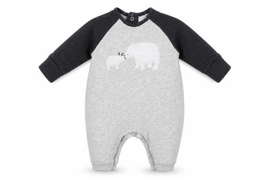 Front view of Matalan Baby Grey Geometric Jersey Babygrow One-Piece, size 0-3, Months - Polar Bear