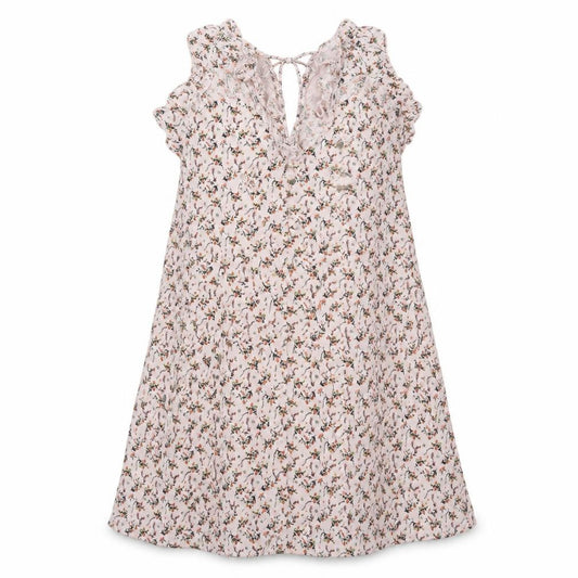 Front view of River Island women’s pink floral a-line, size UK 8, - lace up detail
