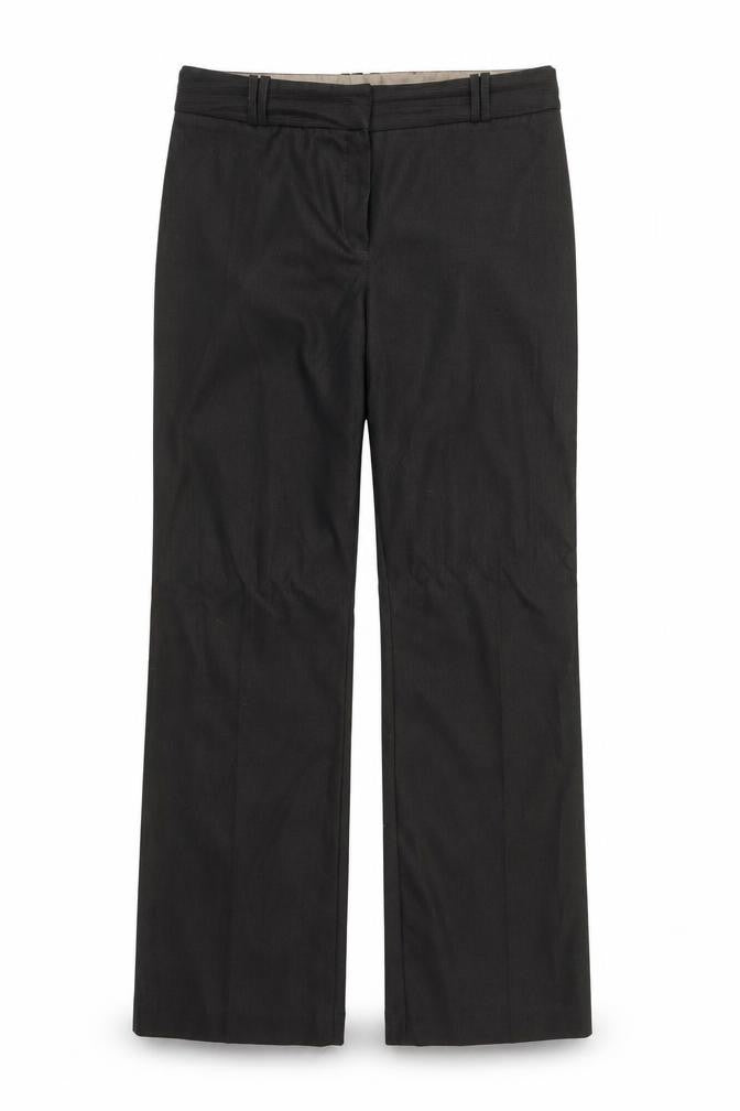 Front view of Next women’s brown striped trousers, size UK 34, in, 30-inch leg