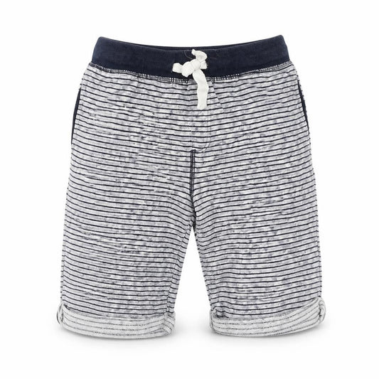 Front view of Next girls’ white striped sweat shorts, size 9, years
