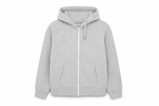 Front view of Preworn boys’ grey full zip hoodie, size 11-12, years