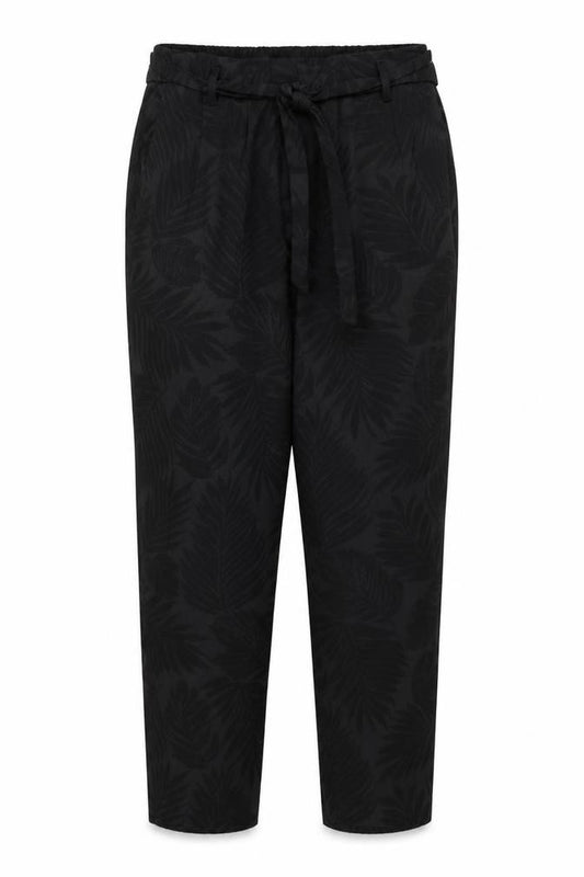 Front view of F&F women’s black floral trousers, size UK 12, 25-inch leg