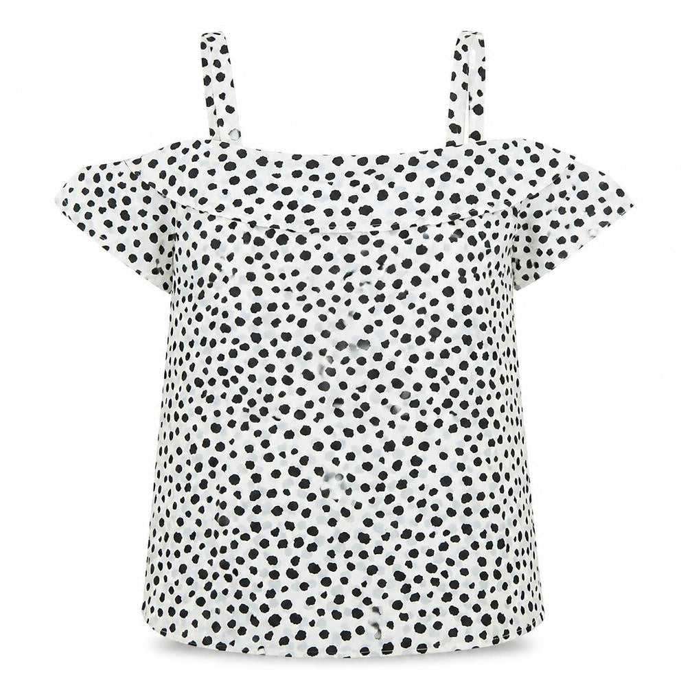 Front view of Studio women’s white polka dot basic blouse, size UK 14