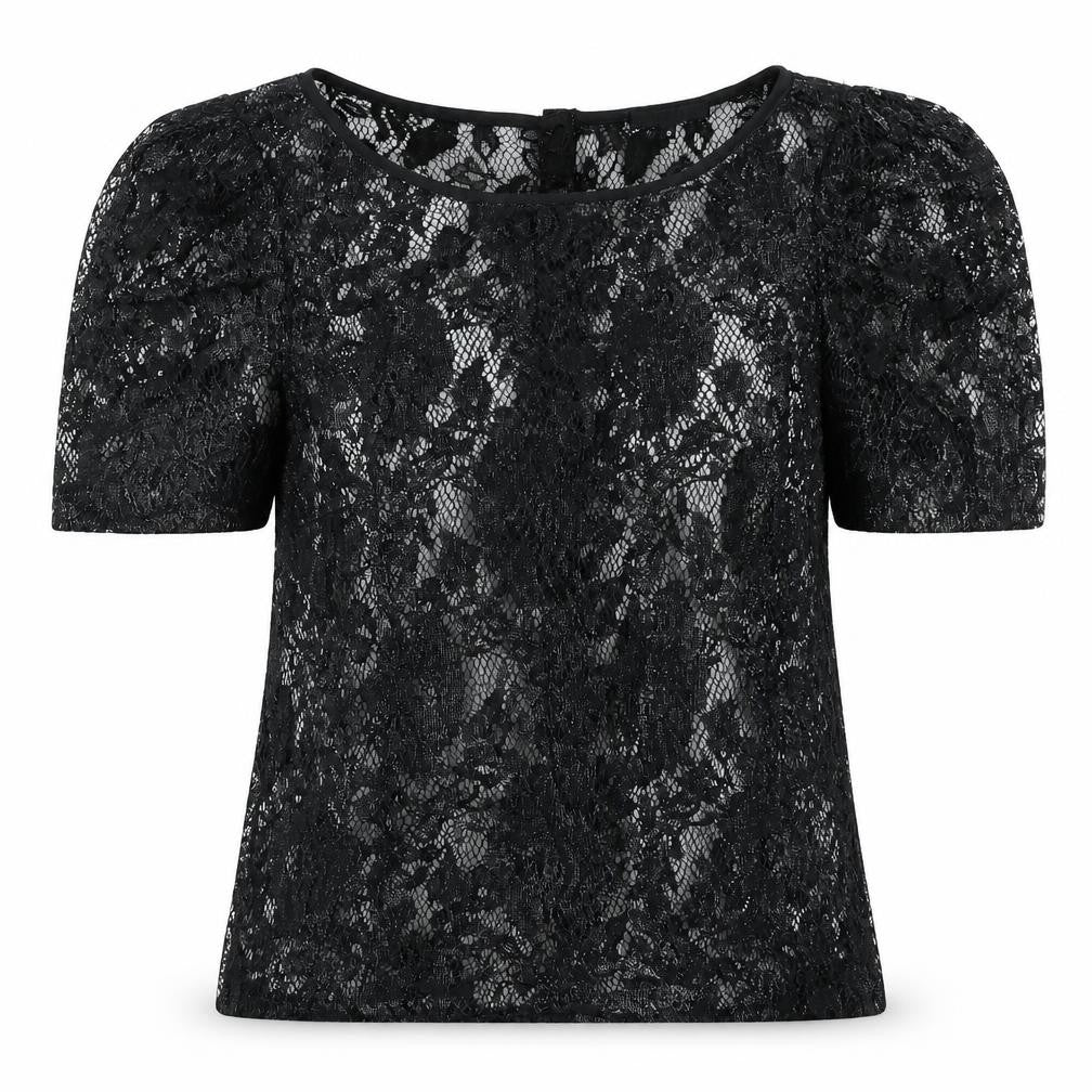 Front view of Linea women’s black floral basic t-shirt, size UK 8