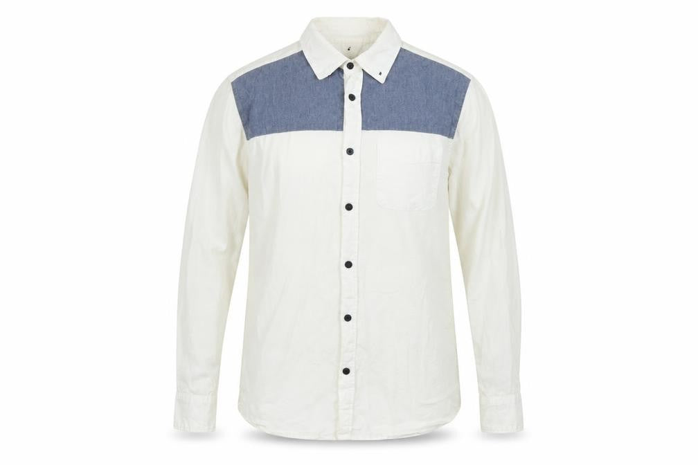Front view of River Island men’s white colourblock button-up, size S