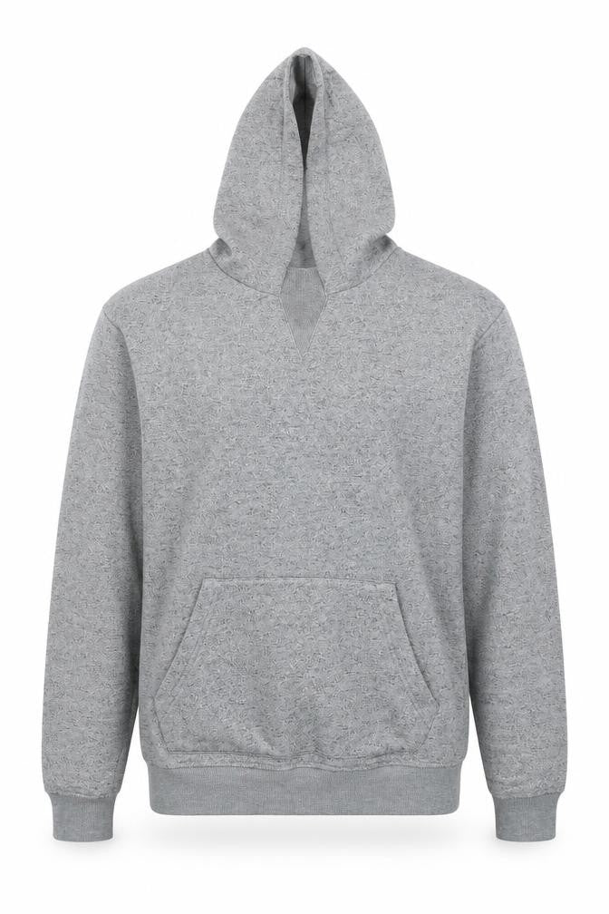 Front view of Primark men’s grey pullover hoodie, size XS